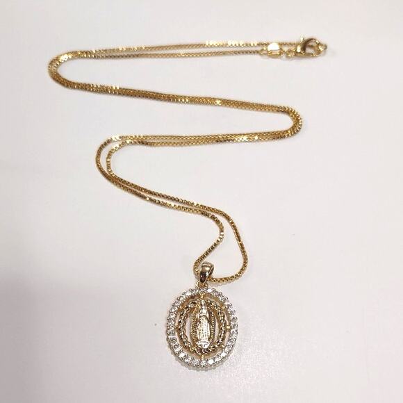 18k Gold Plated 925 Silver Lady Mary Christmas Birthday Women's Faith Vtg. Gift